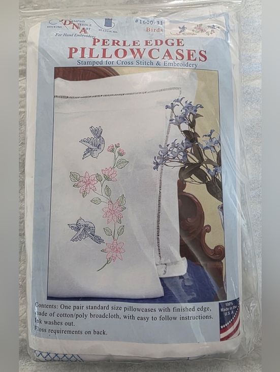 Jack Dempsey Needle Art Other - Floral Birds Pillowcases Stamped For Embroidery & Cross Stitch With Floss